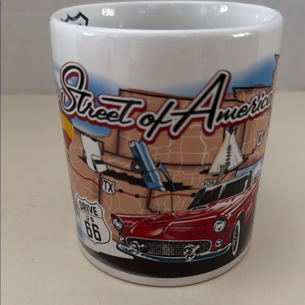 Main Street of America Route 66 Mug Cup Multicolored Novelty Design Vintage